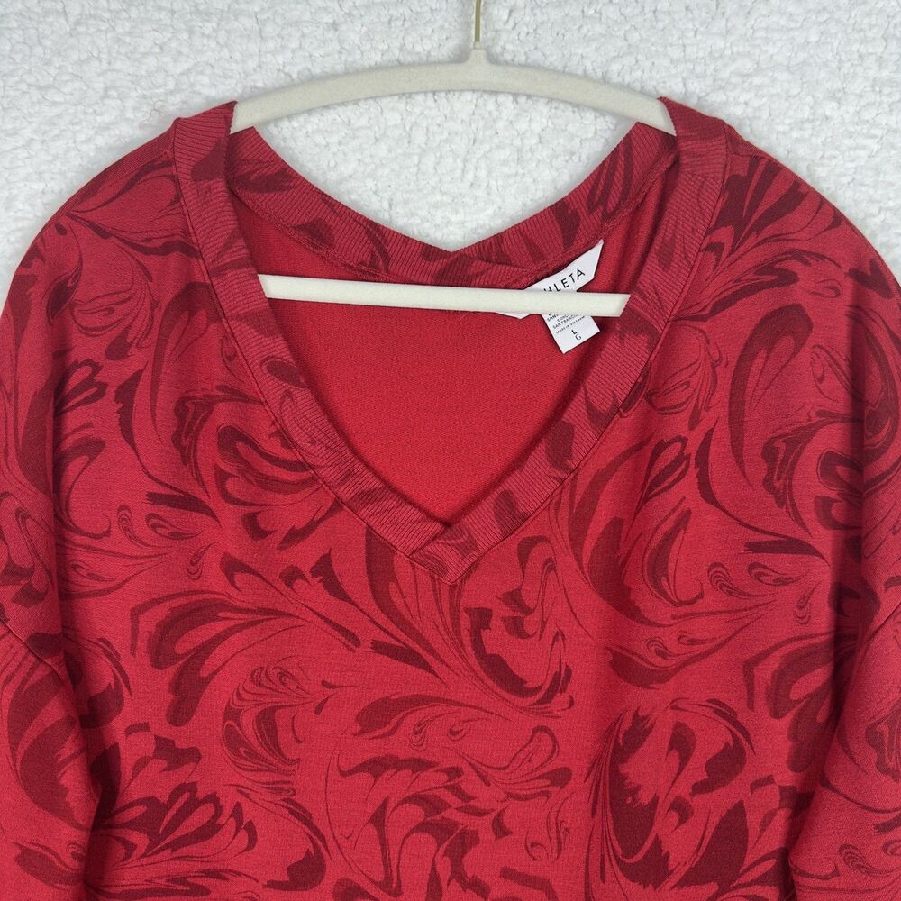 Athleta Womens Coaster Luxe Sweatshirt Large Red Paisley Pullover Athleisure Top - Picture 3 of 16